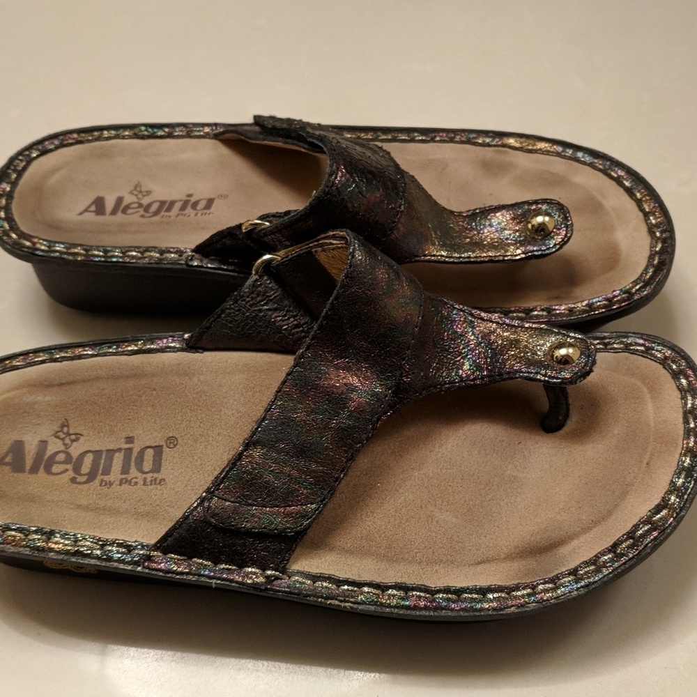 Alegria leather multi colored gold thongs